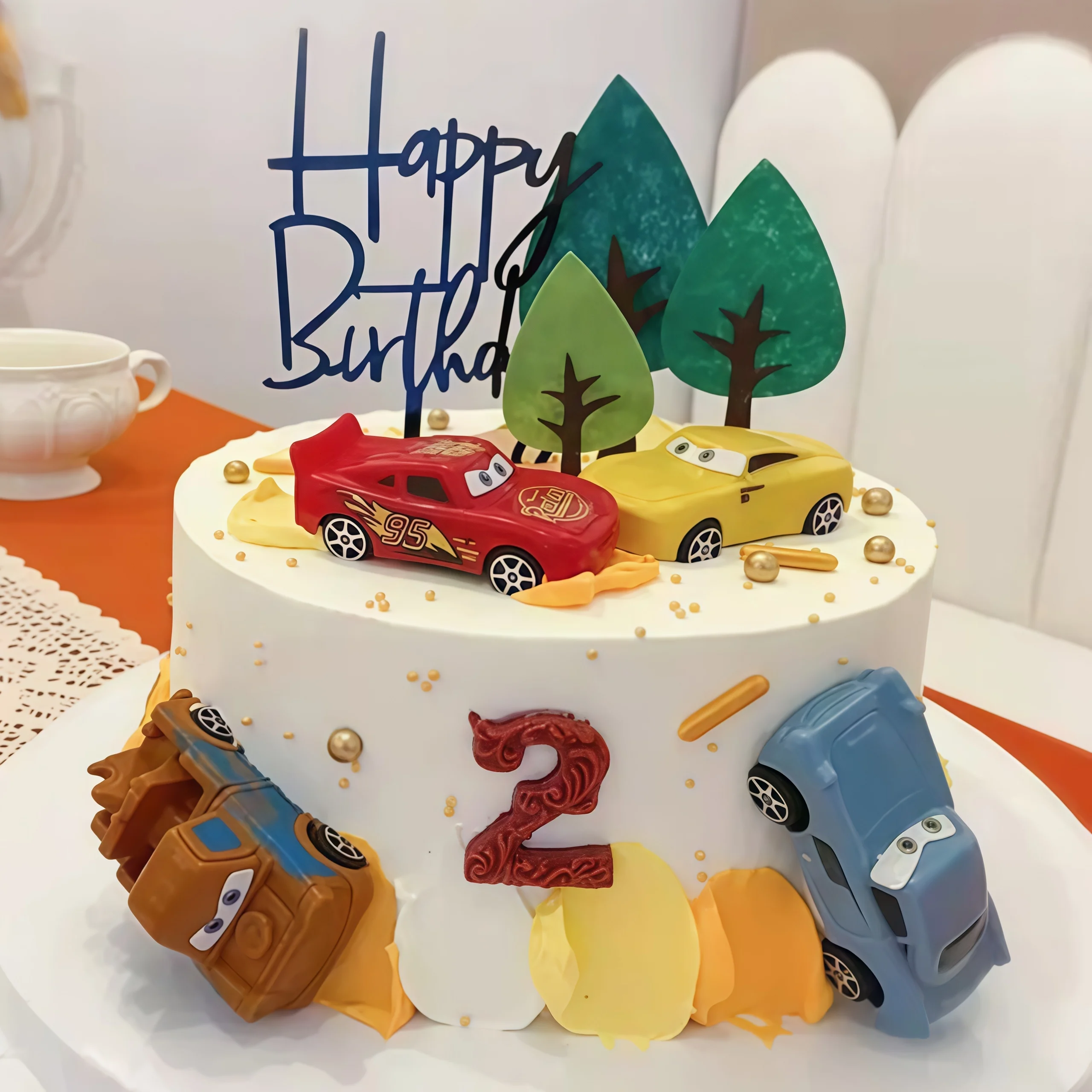 Lighting Mcqueen Birthday Decor - 4 szt. Ozdoby na tort urodzinowy