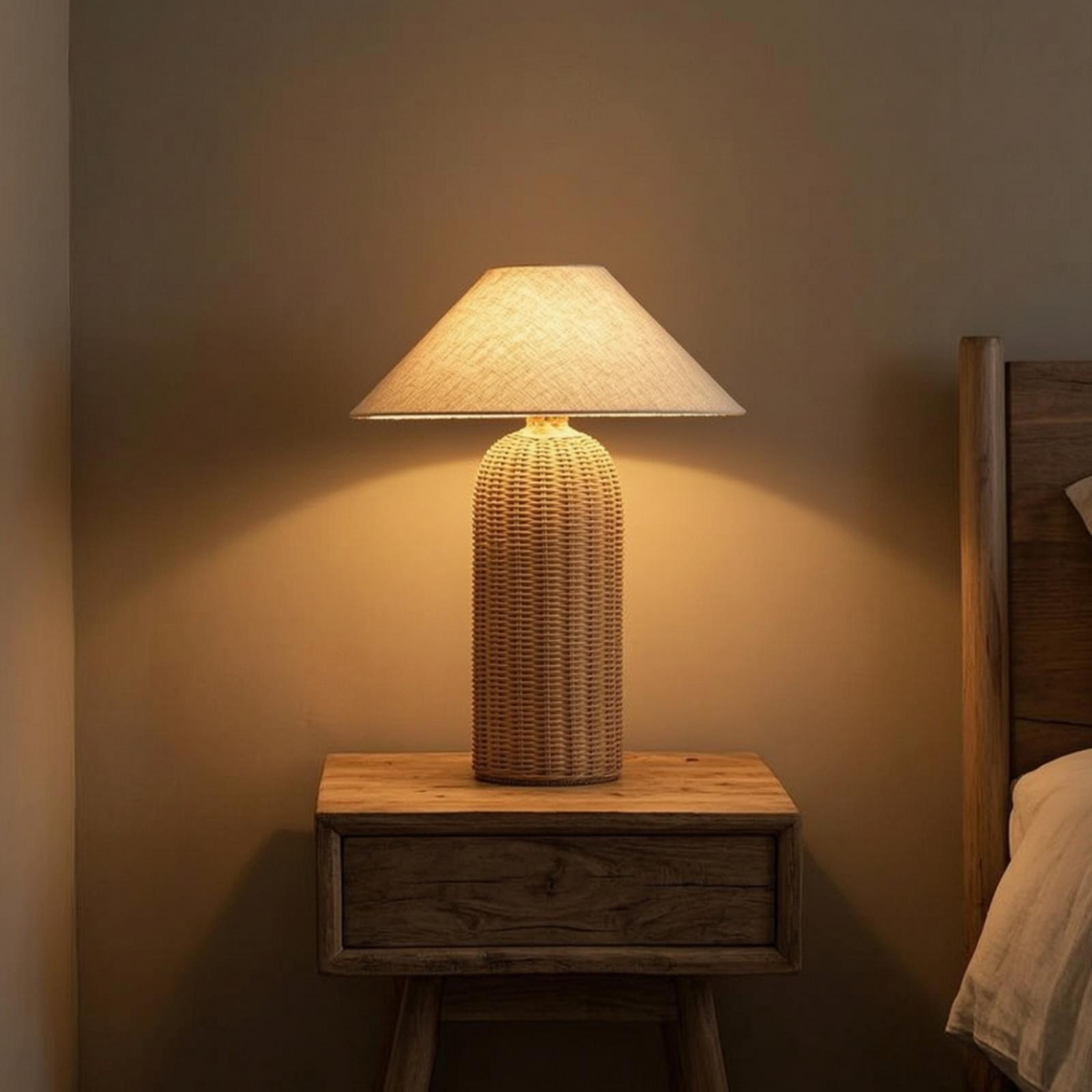 Lighting Decoration - Lampka nocna z rattanową podstawą i