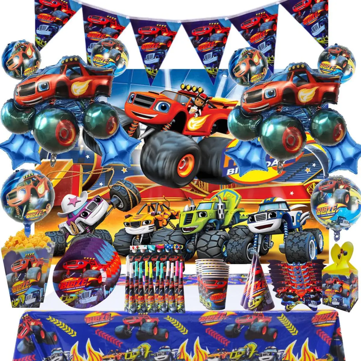 Lighting Mcqueen Birthday Decor - Kreskówka płomień i maszyna potwora przyjęcie