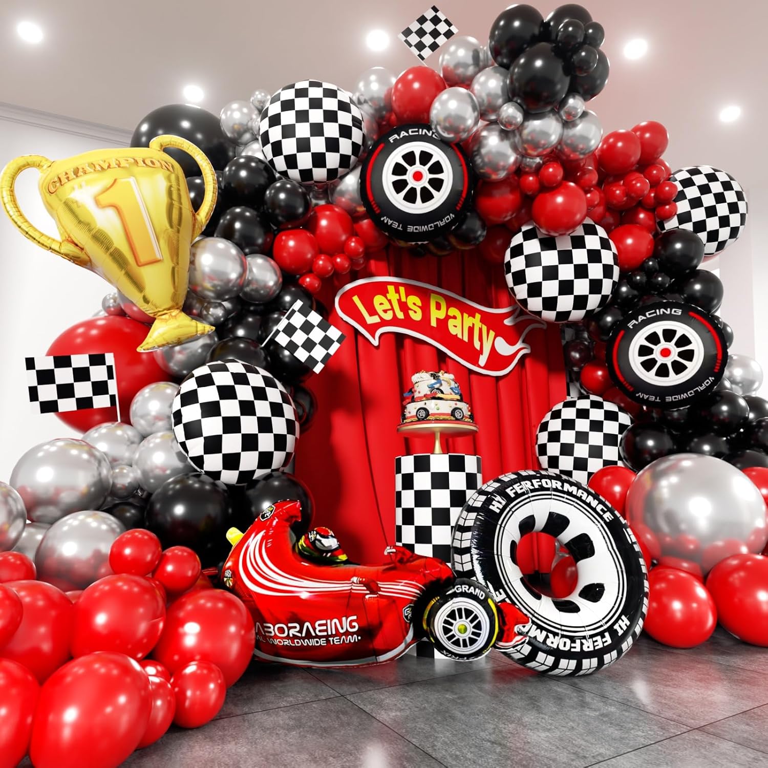 Lighting Mcqueen Birthday Decor - Zestaw łuku balonowego z motywem samochodów