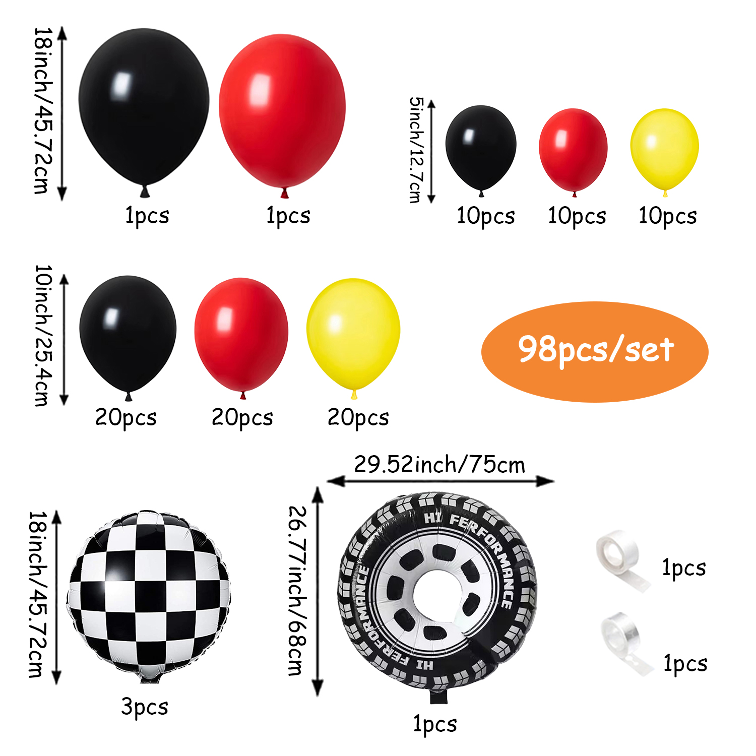 98-częściowy żółto-czarny zest – Lighting Mcqueen Birthday Decor recenzja i cena