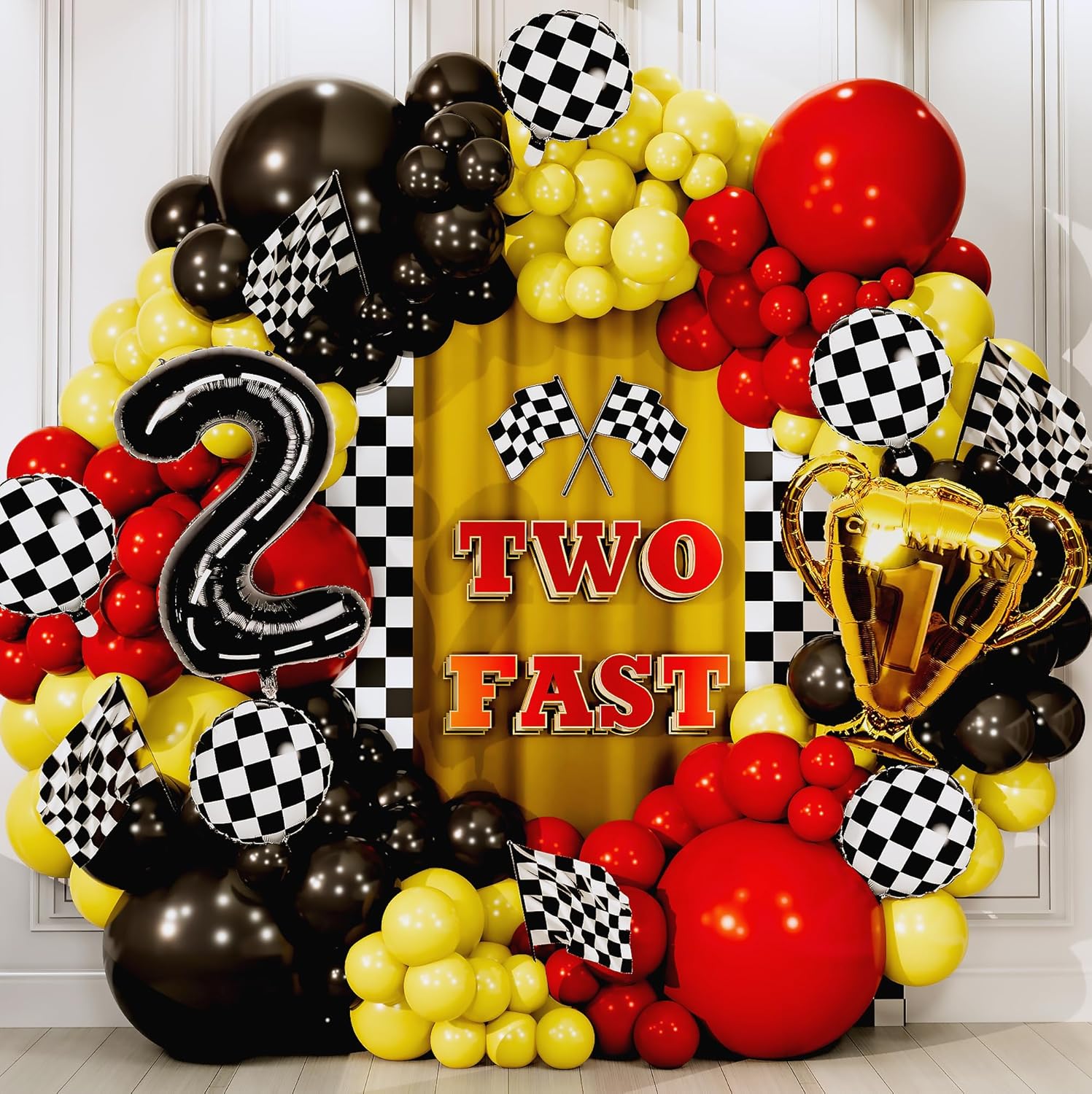 98-częściowy żółto-czarny zest – Lighting Mcqueen Birthday Decor recenzja i cena