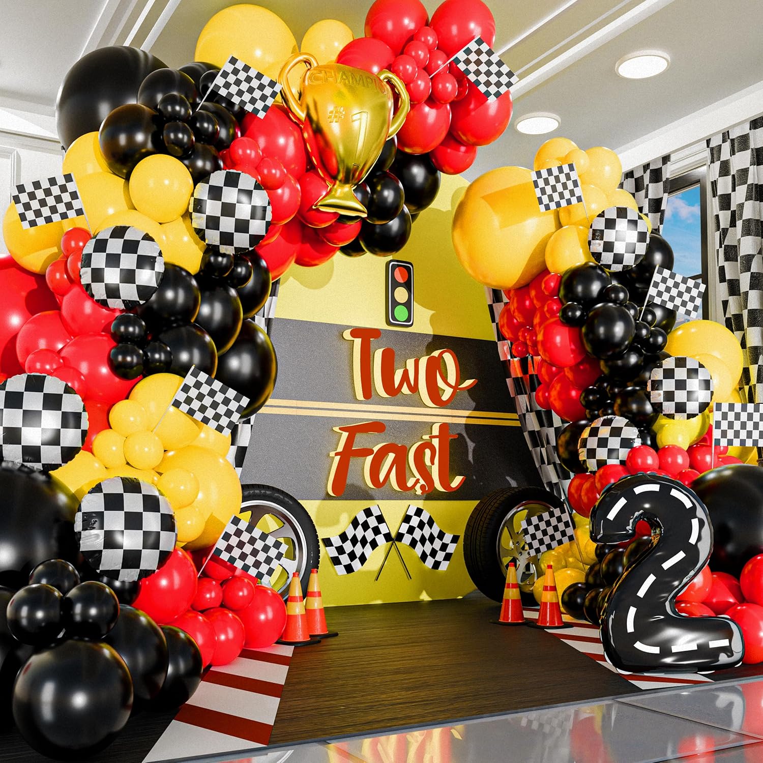 98-częściowy żółto-czarny zest – Lighting Mcqueen Birthday Decor recenzja i cena